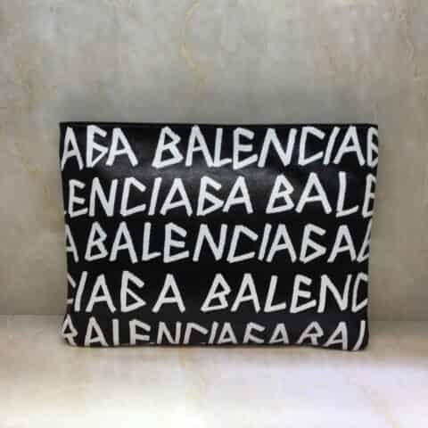 Balenciaga巴黎世家2018春夏新款定制油蜡皮手工涂鸦手拿包