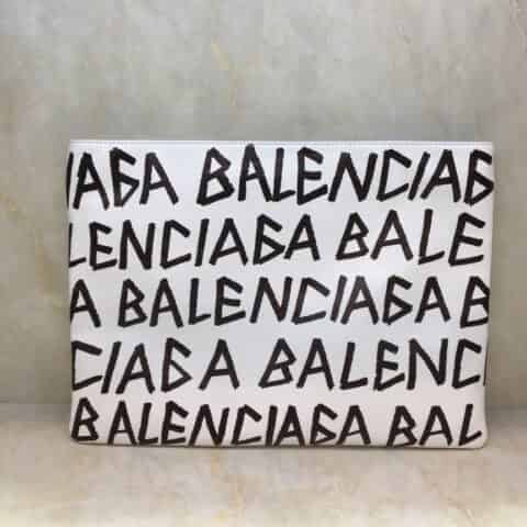 Balenciaga巴黎世家2018春夏新款定制油蜡皮手工涂鸦手拿包
