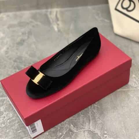 SF salvatore Ferragamo 菲拉格慕 蝴蝶结天鹅绒粗跟单鞋