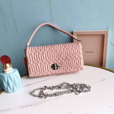 MIUMIU缪缪Cloquet进口小羊皮小提花皱褶凸纹压花钻石链条包5BD417