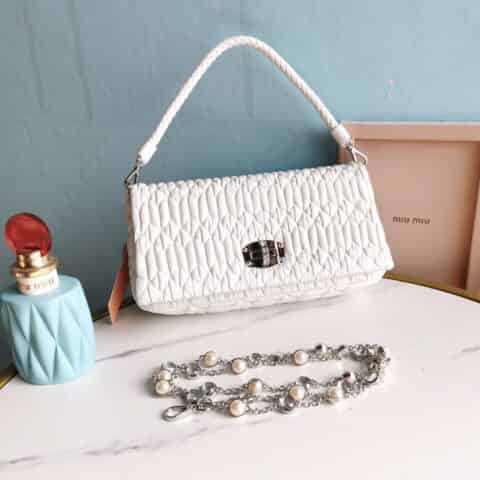 MIUMIU缪缪Cloquet进口小羊皮小提花皱褶凸纹压花钻石链条包5BD417