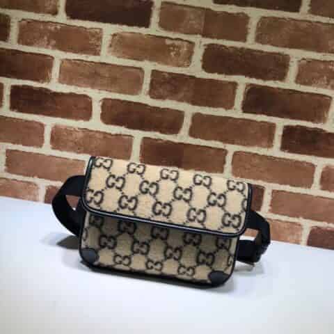 GUCCI古驰 GG印花羊毛配皮腰包598181