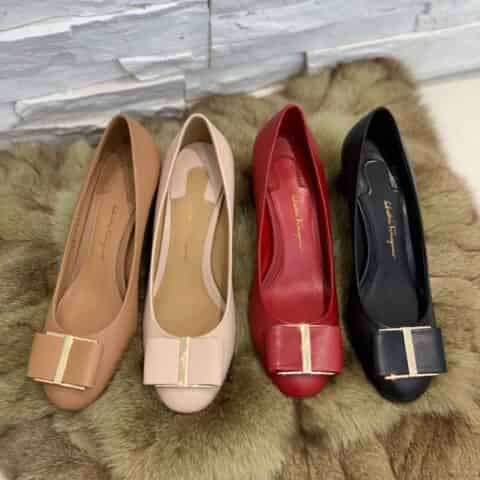 SF salvatore Ferragamo 菲拉格慕全新vara超大蝴蝶结圆头梅花跟高跟鞋