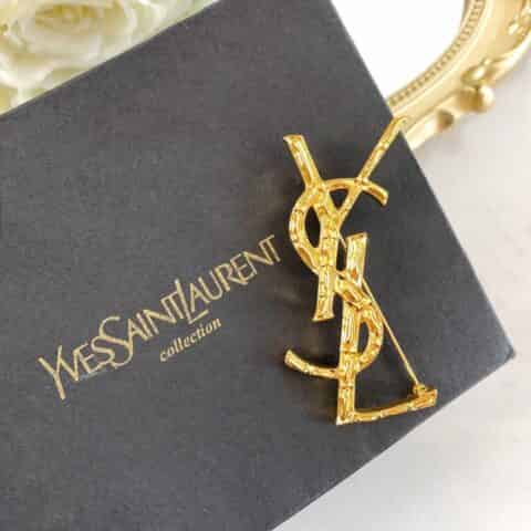 YSL / SLP 新款 YSL字母logo 金色徽标胸针