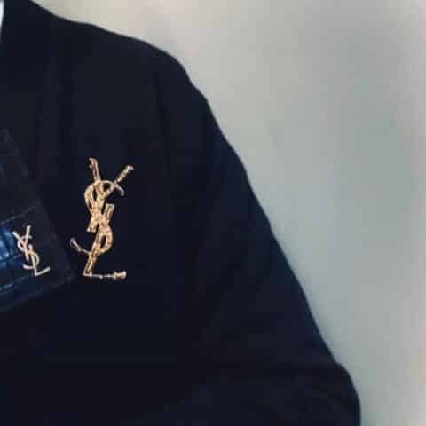 YSL / SLP 新款 YSL字母logo 金色徽标胸针