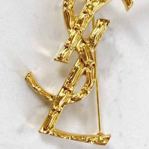 YSL / SLP 新款 YSL字母logo 金色徽标胸针