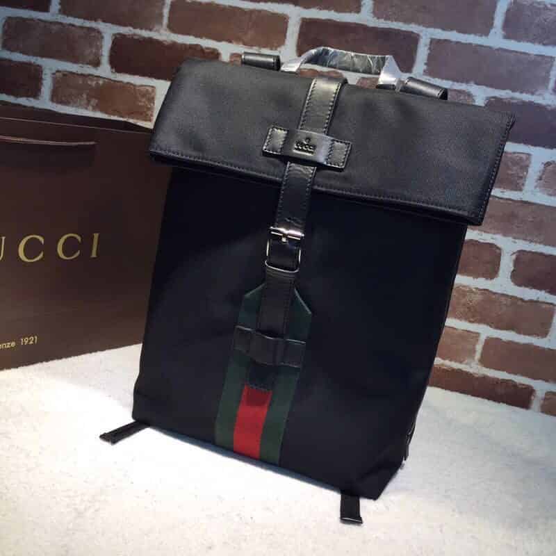 GUCCI古驰男士帆布红绿条纹双肩背包337075