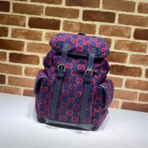 GUCCI古驰蓝色毛呢布双肩背包598184
