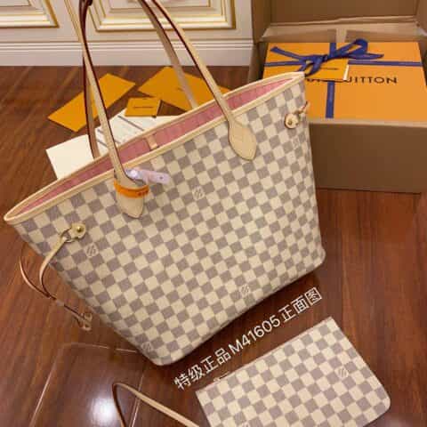 Louis Vuitton LV Neverfull白格中号购物袋N41605 N41361