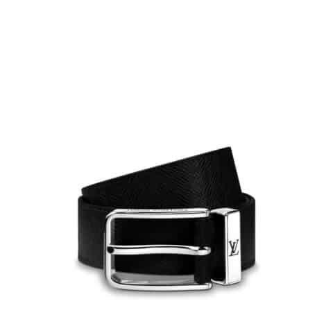 LOUIS VUITTON Pont Neuf 35mm小牛皮黑色荔枝皮腰带