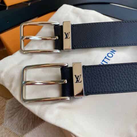 LOUIS VUITTON Pont Neuf 35mm小牛皮黑色荔枝皮腰带