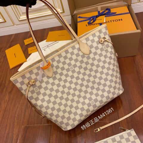 Louis Vuitton LV Neverfull白格中号购物袋N41605 N41361