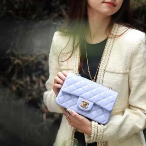 Chanel 2021春夏新色CF20大mini单肩斜挎包 A01116冰紫蓝