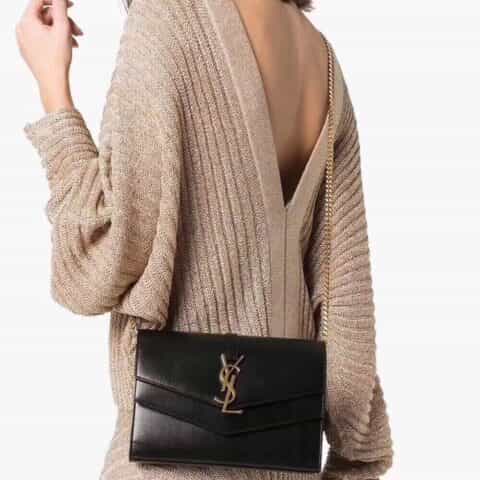 Saint laurent Ysl Sulpice牙签纹皮链条手拿两用包 554763