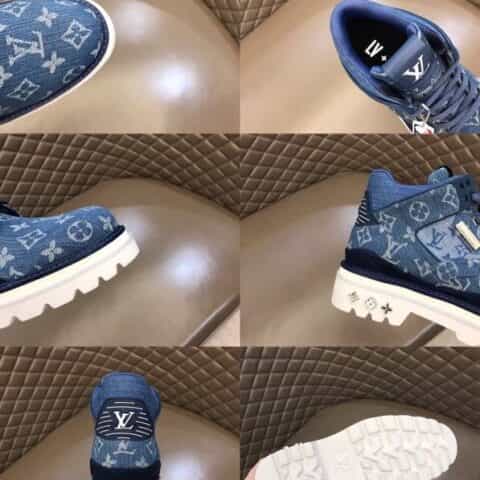 LV/路易威登 Monogram竹节纹牛仔帆布奢品 男士秋冬高帮短靴