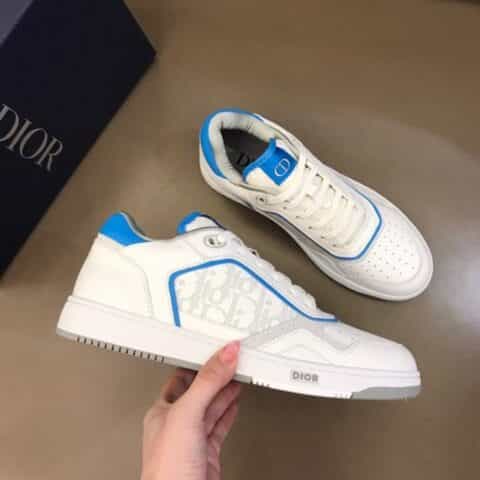 DIOR迪奥 灰色和白色光滑牛皮革精心制作情侣低帮B27休闲运动鞋