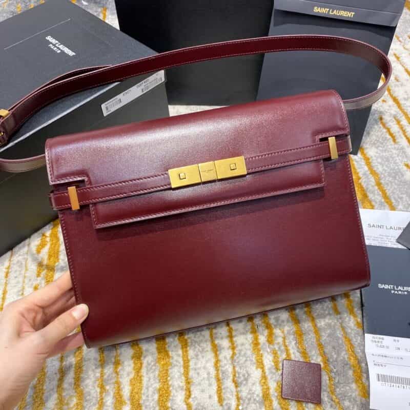 Saint laurent Ysl Manhattan酒红色牙签纹曼哈顿法棍包579271