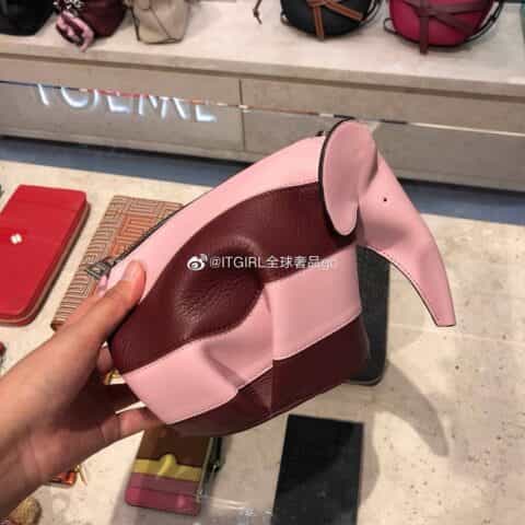 Loewe罗意威 elephant stripes Mlnl bag经典斜挎小象包 0192粉红拼色