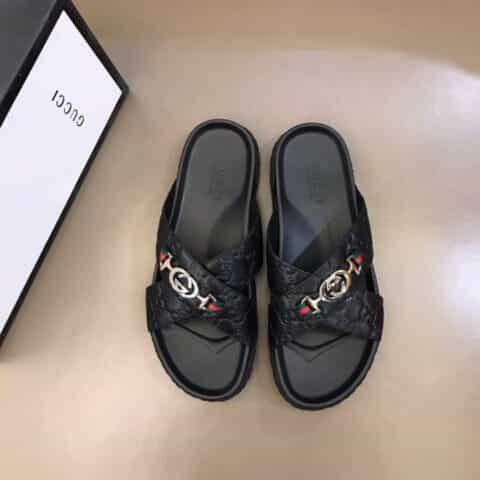 GUCCI古驰 原版牛皮,压花logo工艺G家新品男士拖鞋