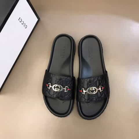 GUCCI古驰 原版牛皮,压花logo工艺G家新品男士拖鞋