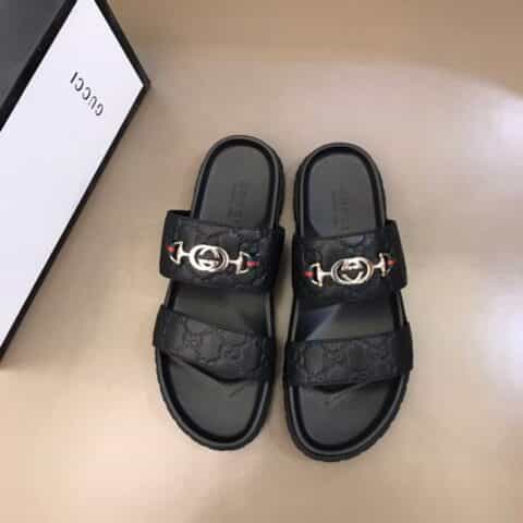 GUCCI古驰 原版牛皮,压花logo工艺G家新品男士拖鞋