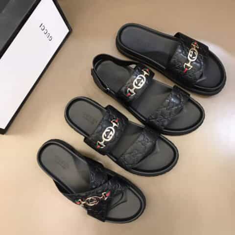 GUCCI古驰 原版牛皮,压花logo工艺G家新品男士拖鞋