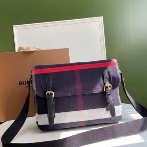 Burberry巴宝莉Canvas棉麻混纺格纹中性款信使包