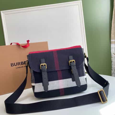 Burberry巴宝莉Canvas棉麻混纺格纹中性款信使包