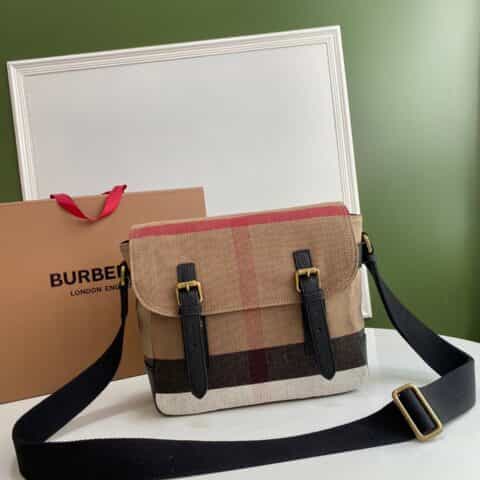 Burberry巴宝莉Canvas棉麻混纺格纹中性款信使包