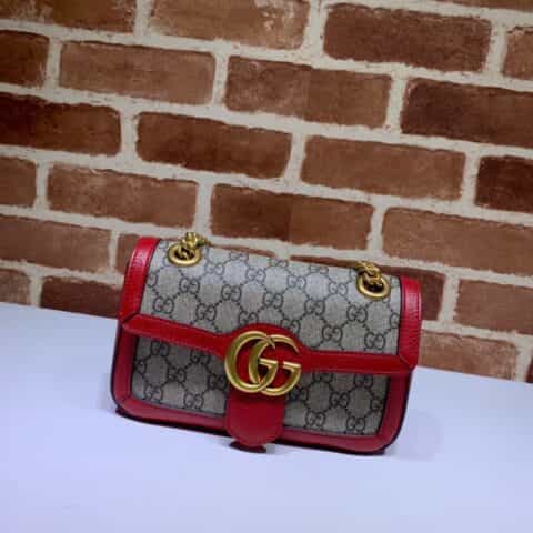 GUCCI古驰双G帆布红色皮革链条单肩斜挎包446744