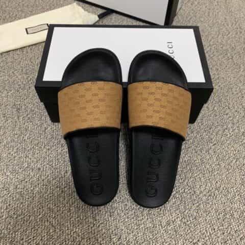 Gucci古驰 采用饰有品牌标识的经典红绿织带男士凉鞋
