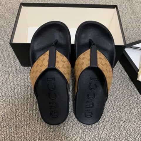 Gucci古驰 采用饰有品牌标识的经典红绿织带男士凉鞋