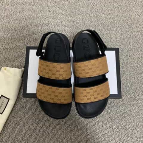 Gucci古驰 采用饰有品牌标识的经典红绿织带男士凉鞋