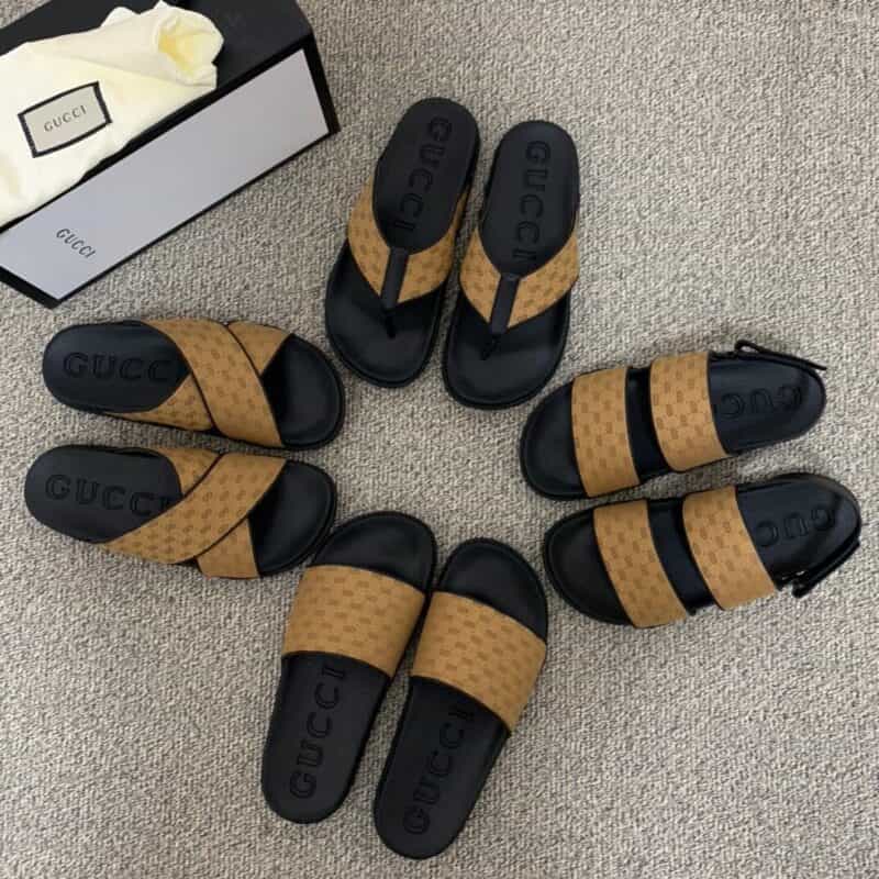 Gucci古驰 采用饰有品牌标识的经典红绿织带男士凉鞋