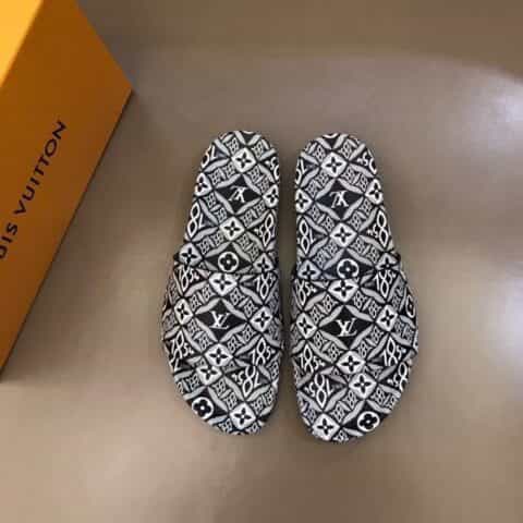 LV/路易威登 3D打印牛皮L 牌奢品男士拖鞋