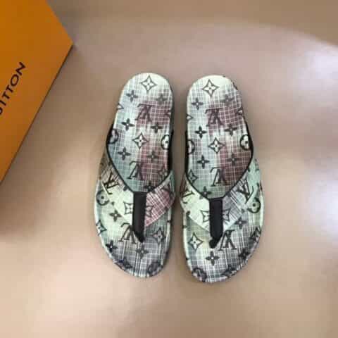 LV/路易威登 3D打印牛皮L 牌奢品男士拖鞋