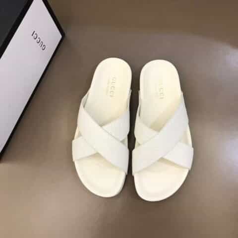 GUCCI古驰   G家新品头层小牛皮材质新品男士拖鞋