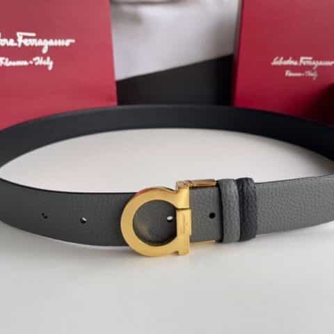Salvatore  Ferragamo菲拉格慕男士3.5cm精致半圆马蹄金属扣头层牛皮双面腰带