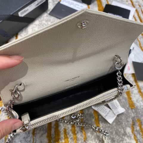 Saint laurent Ysl woc小号信封包 393953白色银扣
