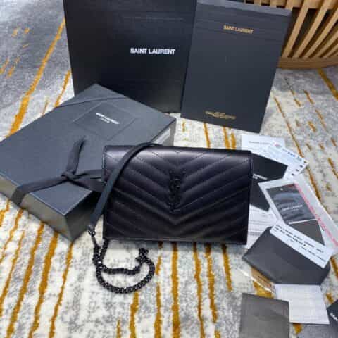 Saint laurent Ysl woc小号信封包 393953黑色黑扣
