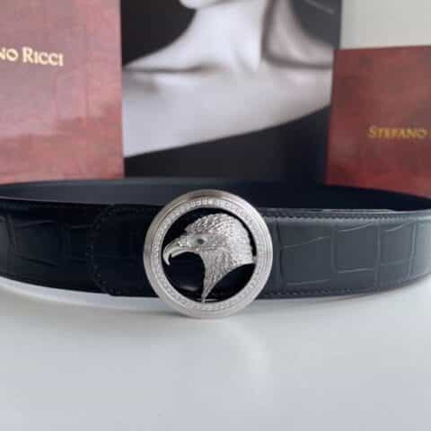 Stefano Ricci(史蒂芬劳.尼治)精钢鹰头镶嵌挂扣男士腰带宽度3.8cm