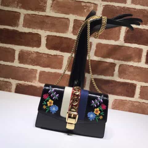 GUCCI古驰皮革刺绣单肩斜挎包494646