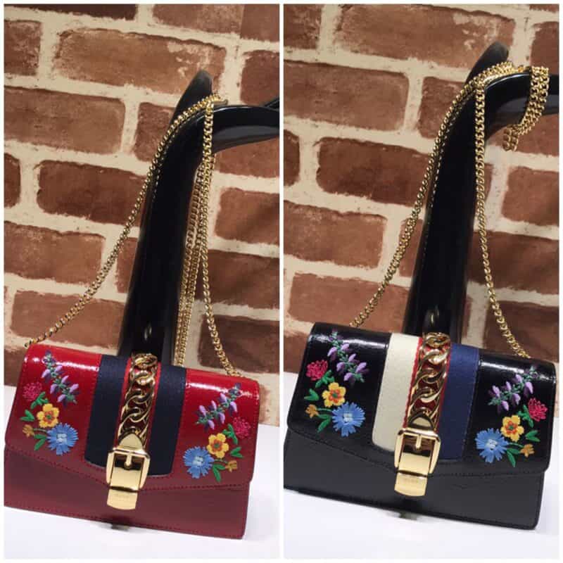 GUCCI古驰皮革刺绣单肩斜挎包494646