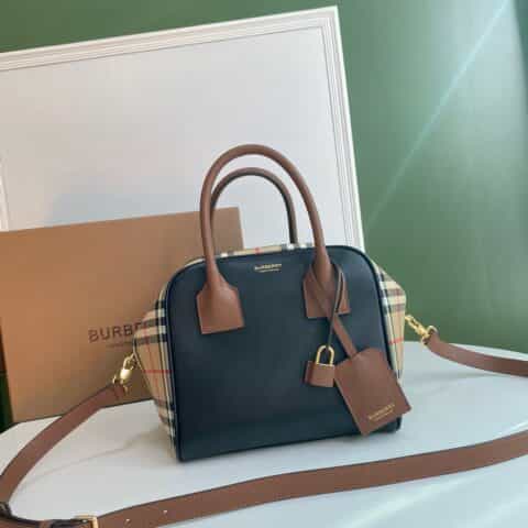 Burberry巴宝莉双色皮革拼典藏 Vintage 复古格纹裁片Cube - 立方包