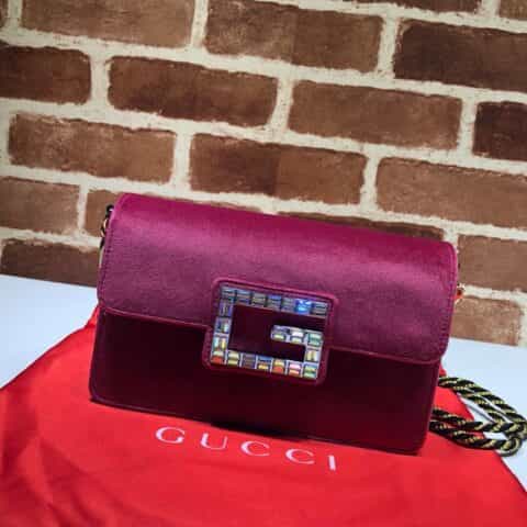 GUCCI古驰18秋冬新款 女士玫红色方肩包544242