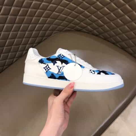 LV/路易威登 经典L老花印花帆布面拼接L 新品男士高端休闲运动鞋