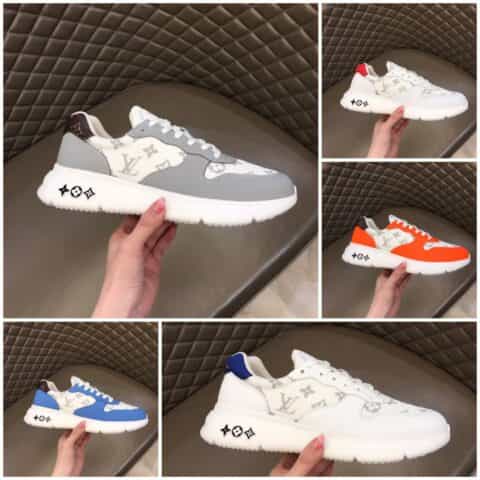 LV/路易威登   白色小牛皮拼接印花透气网面材质新品男士高端休闲运动鞋