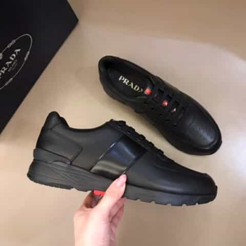 Prada普拉达 精选优质牛皮内里透气网布原单精品男士运动鞋