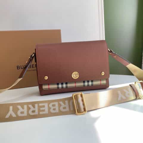 Burberry巴宝莉粒纹皮革Vintage 复古格纹斜背包