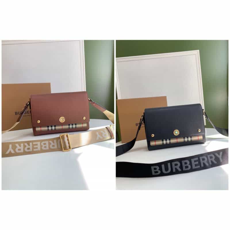 Burberry巴宝莉粒纹皮革Vintage 复古格纹斜背包